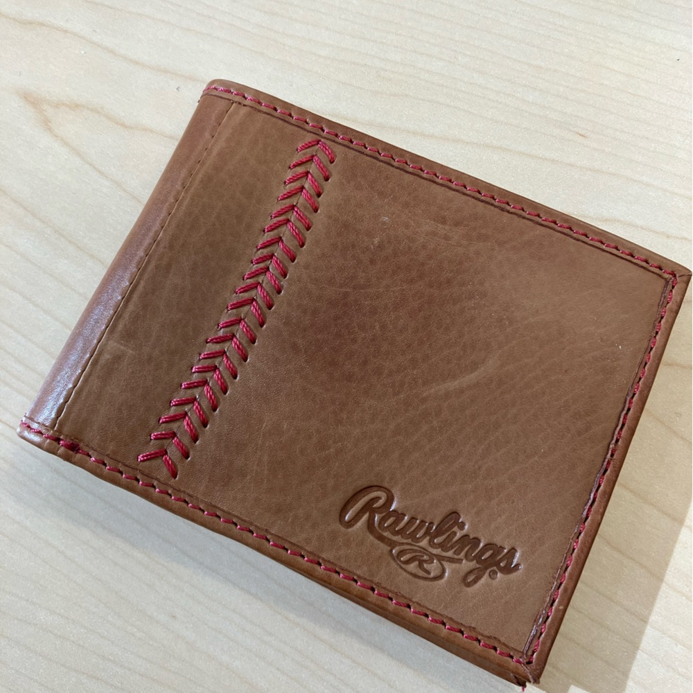 Rawlings Tan Leather Wallet with Red Stitching